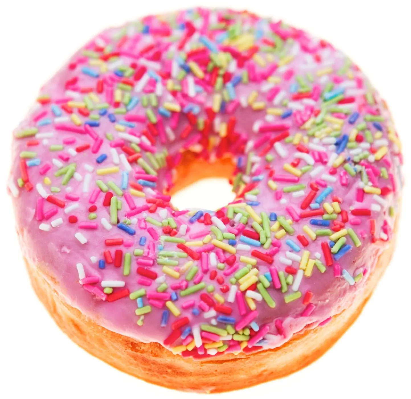 Donut com cobertura rosa e granulado colorido
